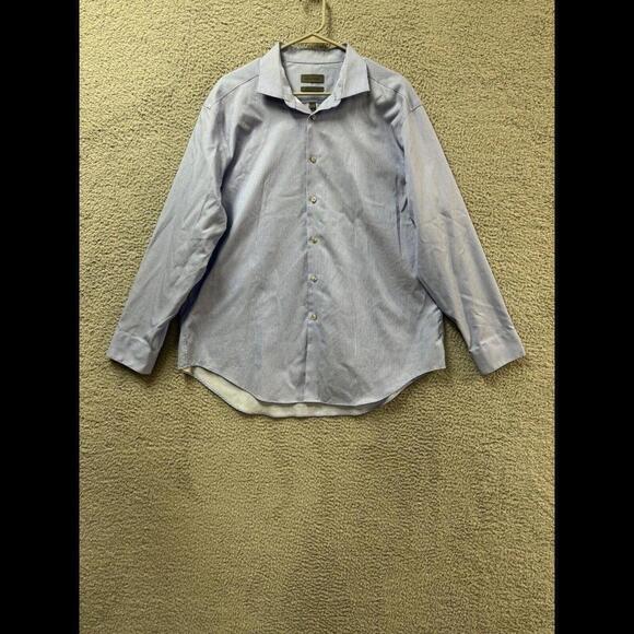 Calvin Klein Shirt Mens 17 1/2 Blue Slim Button Up Striped Long Sleeve Cotton - Picture 9 of 12
